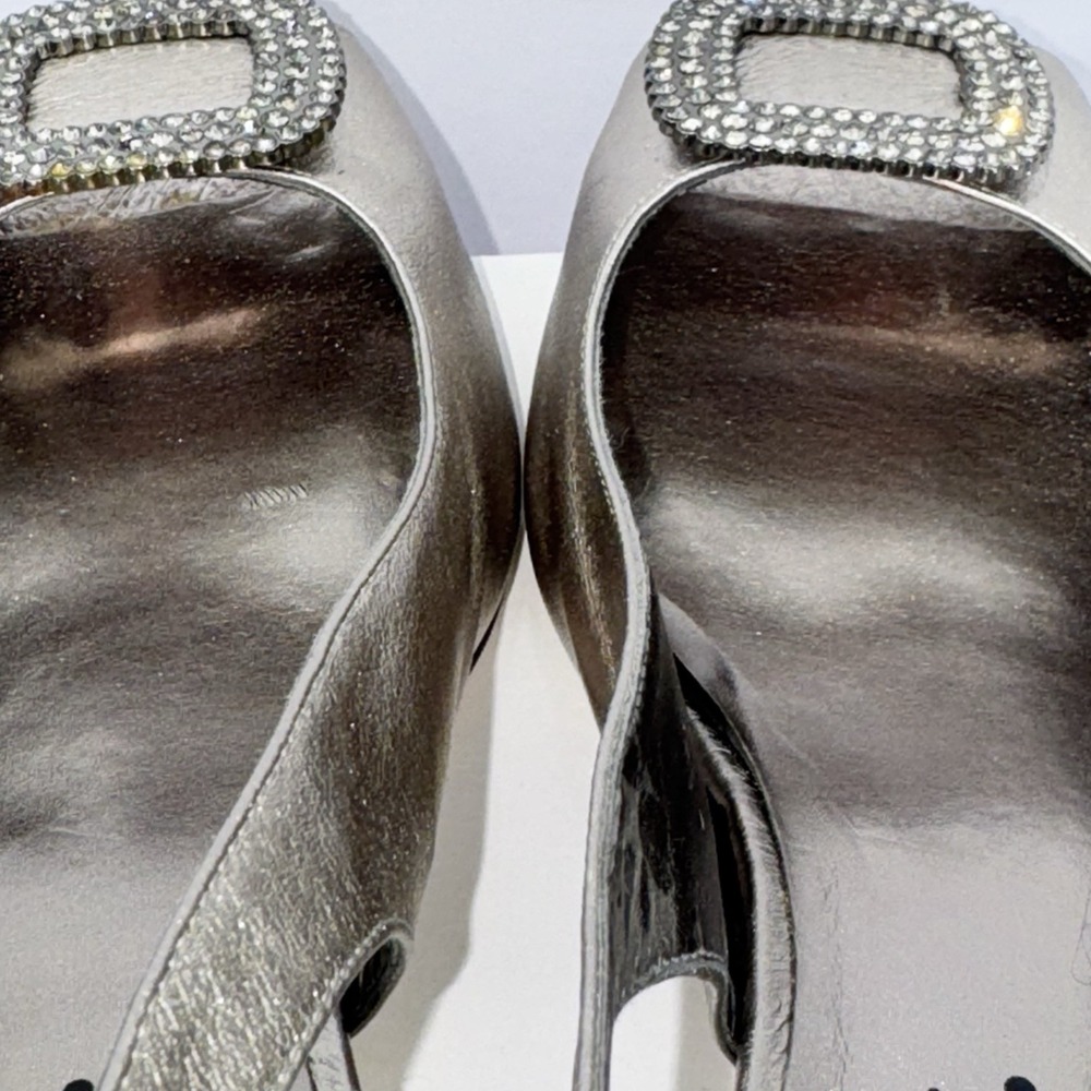 J. Renee Classic Silver Peep Toe Silver Metallic Slingback Kitten Heels Size 7 N - Picture 9 of 16